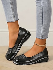 cheap Women&#039;s Flats-Women&#039;s Black Embroidered Slip-On Loafers with Cushioned Sole - Comfortable Casual Flats for Work and Everyday Wear