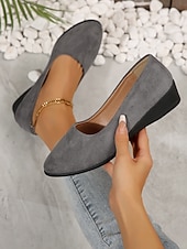 お買い得  レディースフラットシューズ-クッションソールを備えた女性用の柔らかいネイビーブルーのスエードスリッポンフラットシューズ | 普段使いに最適