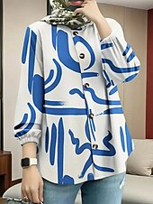 preiswerte Damen Arbeitsoberteile-Damen Hemd Bluse Graffiti Basic Brautkleider schlicht Langarm Hemdkragen Normale Oberteile Täglich Knopf Bedruckt Schwarz Blau Grün Frühling &amp; Herbst