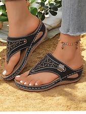 olcso Kényelmes szandálok-női piros strasszos éksarkú flip-flop szandál, nyitott orr, kényelmes nyári lábbeli hétköznapi kirándulásokhoz és nyaralásokhoz