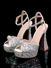 cheap Wedding &amp; Special Occasion Shoes-Women&#039;s Glamorous Crystal-Embellished Platform Sandals with Ankle Strap | Perfect for Weddings and Special Occasions
