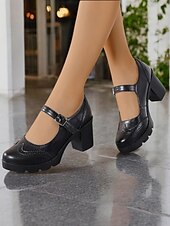 olcso Block Heels-női kék-fehér mary jane vaskos sarkú cipő brogue részletekkel, vintage stílusú kényelmes pumpák irodába, bulikba és mindennapi viseletre