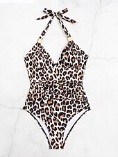 Недорогие Цельные купальники-Жен. Купальники Один кусочек купальник Открытая спина Пэчворк Винтаж Секси Графика НАЙКА НЕКО Без рукавов Купальники