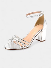 abordables Bal de promo-sandales de mariée métalliques pour femmes avec lanières en cristal - idéales pour un mariage classique
