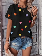 ieftine tricou Art &amp; Design-Tricou pentru femei inimă drăguț topuri regular mânecă scurtă guler rotund imprimeu regular fit zilnic negru alb vară