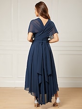 billiga Bröllopsgästklänningar-A-linjeformade bröllopsgästklänningar elegant klänning formell te-längd ärmlös en axel höst bröllopsgäst chiffong med rynkor