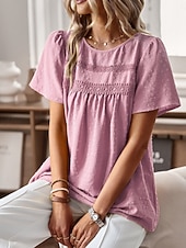 نسائي تي شيرت سهل موضة الحديث كاجوال كم قصير رقبة عالية مدورة قمصان عادية مناسب للبس اليومي عطلة نهاية الاسبوع أبيض وردي بلاشيهغ بني الصيف رخيصةأون قمصان ذات قوام-نسائي تي شيرت سهل موضة الحديث كاجوال كم قصير رقبة عالية مدورة قمصان عادية مناسب للبس اليومي عطلة نهاية الاسبوع أبيض وردي بلاشيهغ بني الصيف