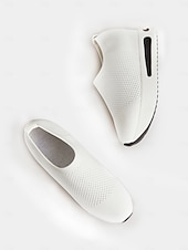 billige Sneakers til kvinner-hvite slip-on-strikkede joggesko for kvinner med pustende mesh og skjult hæl - lette fritidssko for turgåing og hverdagsbruk