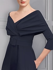 voordelige Mama&amp;#39;s jumpsuits-Twee-delige Jumpsuit Moeder van de Bruid Formele Bruiloft Gast Elegante Feest Scoop Hals Off Schouder Enkele Lengte Rekbare Stof 3/4 Lange Mouw met Ceintuur  Riem 2025