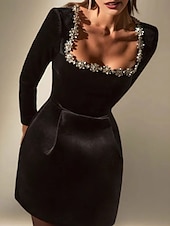 ieftine Rochii Party-Pentru femei Rochie eleganta Rochii Midi Peteci Elegant În U Negru Alb Roșu-aprins Culoare