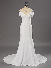 preiswerte Hochzeitskleider-Halle Hochzeitskleider Meerjungfrau  Trompete Sweetheart Langarm Gericht Zug Satin Brautkleider Mit Einfarbig 2025