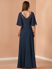 preiswerte Bodenlänge-A-Linie Kleid Brautmutterkleid Elegantes Juwelenausschnitt Bodenkurz Chiffon Halblangen Ärmel mit Spitze Einfarbig 2025