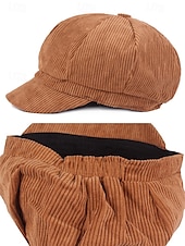 economico Cappelli da donna-berretto da donna in velluto a coste, stile vintage, morbido e confortevole, disponibile in vari colori, ideale per outfit casual, autunno e inverno