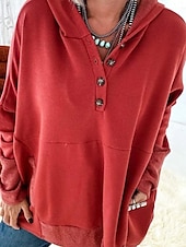 preiswerte Texturierte Kapuzenpullover &amp; Sweatshirts-Damen Pullover mit Kapuze Sweatshirt Glatt Brautkleider schlicht Langarm Mit Kapuze Normale Oberteile Strasse Alltagskleidung Knopf Rote Hell Gray Dunkelgray Frühling Herbst