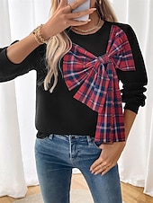 economico Felpe e Sweatshirt Texturizzati-Per donna Di tendenza Informale Manica lunga Girocollo Top regolari Strada Informale Sport Collage Nero Autunno Inverno