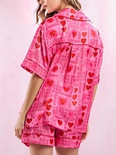 ieftine Seturi noapte pentru femei-Pentru femei Set pijama Casual Confortabili Inimă Butonul sus Buzunar Talie elastică Cămașă Pantaloni Scurți Casă Ziua Îndrăgostiților Zilnic Manșon scurt Guler Cămașă Roz Îmbujorat Fucsia Var