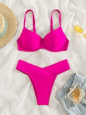 preiswerte Bikini-Sets-Damen Badeanzug Bikinis 2 Stück Cheeky-Bikinihose Bademode Rückenfrei Schlank Urlaub Strandbekleidung Feste Farbe Halfterhals Ärmellos Badeanzüge