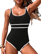 abordables Maillots une pièce-Femme Maillots de Bain Une pièce Maillot de bain Dos Nu Patchwork Sportif Couleur unie Col en U Sans Manches Maillots de bain