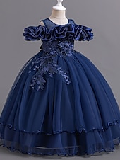 baratos Vestidos para Menina das Flores de Casamento-Vestido de Florista Comprimento Total Princesa Concurso  Performance Vestido Prom Fofo Chiffon com Laço(s) Camada Plissada Ajuste 3-16 Anos