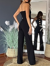 cheap Jumpsuits-Women&#039;s Normal Jumpsuit Elegant Solid Color Sleeveless Wide Leg Strapless Buttons Daily Regular Fit Black White Red Summer