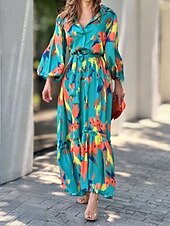 economico Abiti da vacanza-Per donna Vestito longuette Abito casual Elegante Moda Informale Da mare Feste Giornaliero Morbido Pop art Manica lunga Colletto blu acqua Autunno Inverno