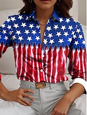 preiswerte Unabhängigkeitstag Top-Frauen Patriotic Hemd Flagge Arbeit Täglich Rot Weiß Blau Langarm Frühjahr Herbst