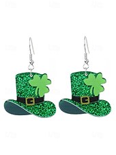 levne Dámská náušnice-ulice. Patrick&#039;s day zelené třpytivé kloboukové náušnice – trojlískový design, zábavné slavnostní šperky pro ženy, ideální pro irské oslavy a sváteční večírky