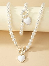 preiswerte Halskette für Damen-Set aus Halskette und Armband aus roten Perlen für Damen mit Herzanhänger, goldfarbenem Verschlussdesign, eleganter Schmuck als Geschenk zum Valentinstag, für Hochzeiten und besondere Anlässe