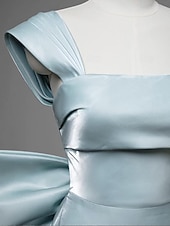 billige BLÅ-havfrue / trompet bryllup gjestekjoler elegant kjole bryllup bryllup gjestebane tog ermeløs scoop neck taft med sløyfe(r) 2025