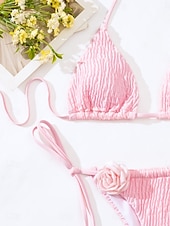 voordelige Bikinisets-Dames Zwemkleding Bikini 2 stuks String Zwempak Blote rug Slank Vakantie Strand Kleding Effen Kleur Halternek Mouwloos Badpakken