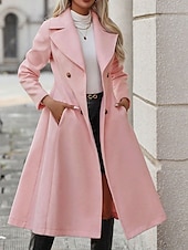 cheap Coats &amp; Trench Coats-Women&#039;s Winter Coat Winter Jacket Outdoor Street Daily Fall Winter Long Coat Regular Fit Warm Breathable Comtemporary Stylish Jacket Long Sleeve Solid Color with Pockets Pink