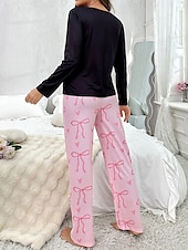 billiga Sovkläder till damer-Dam Pyjamas set Ledigt Komfort Comfrt Hjärta T-shirt Byxa Hem Långärmad Rund hals Rodnande Rosa Vår Höst Vinter