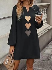 abordables Robes de travail-Femme Normal Robe mi-longue Robe élégante Elégant mode Vacances du quotidien Standard Graphic manche longue Col V Noir Printemps Automne