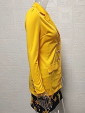 cheap Two Piece Sets-Women&#039;s Elegant Streetwear Daily Blazer Skirt Long Sleeve Shirt Collar Graphic Patchwork Casual Yellow Spring &amp;  Fall Regular Fit