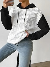 olcso Texturált kapucnis pulóverek és melegítők-Női Pulóver Hoodie pulóver Színes Alkalmi Hosszú ujj Kapucni Normál felsők Utca Hétköznapi Kollázs Fekete Szürke Tavasz Ősz