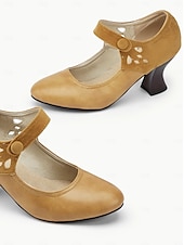 cheap 1930s-Women&#039;s 1930s Vintage Style Mary Jane Pumps with Cutout Design and Mid-Heel, Comfortable Dress Shoes for Office and Formal Events