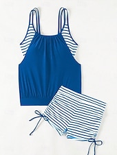 abordables Tankinis-Femme Maillots de Bain Bikinis Shorts Maillot de bain Dos Nu Patchwork Vacances Tropique marinière Col Rond Sans Manches Maillots de bain