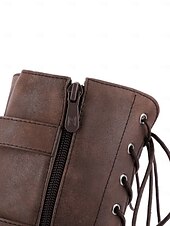cheap Combat Boots-Versatile Brown Leather Lace-Up Boots with Military Flair for Women - Perfect for Fall and Winter Everyday Wear