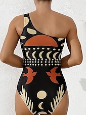 abordables Maillots de bain une pièce-Maillots de bain pour femmes Maillot de bain une pièce Monokini Sans dos Contrôle du ventre Taille haute Slim Vêtements de plage de vacances Graphique vintage Col asymétrique sans manches