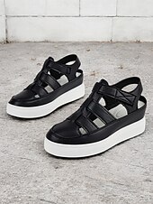 economico Sandali Casual-sandali da donna comodi in similpelle nera con cinturino e suola bianca - perfetti per la spiaggia o le uscite casual