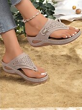 olcso Kényelmes szandálok-női piros strasszos éksarkú flip-flop szandál, nyitott orr, kényelmes nyári lábbeli hétköznapi kirándulásokhoz és nyaralásokhoz