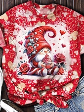 お買い得  フローラルTシャツ-バレンタイン 女性用ハートTシャツ かわいい赤いTシャツ レギュラー トップス 短袖 ラウンドネック プリント レギュラーフィット デイリー レッド 夏