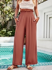 abordables pierna ancha y cintura alta-Mujer Chinos Polainas Moda Ropa de calle Longitud total Alta cintura Plano Bolsillo Cintura elástica Confortable Suave Cómodo Microelástico Exterior Calle Ejército verde Marrón Verano Primavera