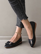 cheap Women&#039;s Flats-Women&#039;s Brown Faux Leather Pointed-Toe Flats with Bow and Rhinestone Detailing - Casual and Office Wear Shoes