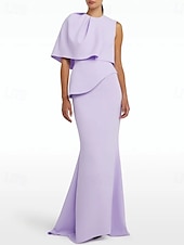 preiswerte ROT-Meerjungfrau/Trompete Abendkleid elegantes Kleid formelle Hochzeit bodenlang ärmellos Rundhals Champagner Mutter der Braut Kleid Stretch Crepe mit Schal 2025