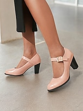abordables Block Heels-escarpins Mary Jane roses classiques pour femmes - bout rond, bride à la cheville, talon moyen, tenue de travail de bureau
