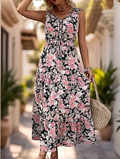economico Abiti da vacanza-Per donna Vestito longuette Abito casual Abiti Boho Chic Abito senza maniche Boemia Moda Informale Da mare Giornaliero Spiaggia Morbido Pop art Senza maniche A V Nero Blu Estate Primavera