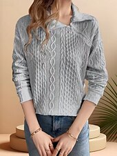 preiswerte Damen Einfache Oberteile-Damen Hemd Bluse Feste Farbe Basic Brautkleider schlicht Langarm Hemdkragen Normale Oberteile Täglich Zip Weiß Grau Frühling Herbst