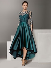 economico Lunghezza del pavimento-abito a trapezio abito per la madre della sposa elegante semplice scollo a v lunghezza alla caviglia lunghezza tè raso manica a 3/4 con pizzo arricciato paillettes 2025