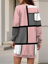 preiswerte Streifen- und geometrisches Kleid-Damen Minikleid Sweatshirt-Kleid Casual kleid Winter Kleid Minikleid Brautkleider schlicht Urlaub Arbeit Strasse Regular Fit Plaid Rundhalsausschnitt Rosa Herbst Winter